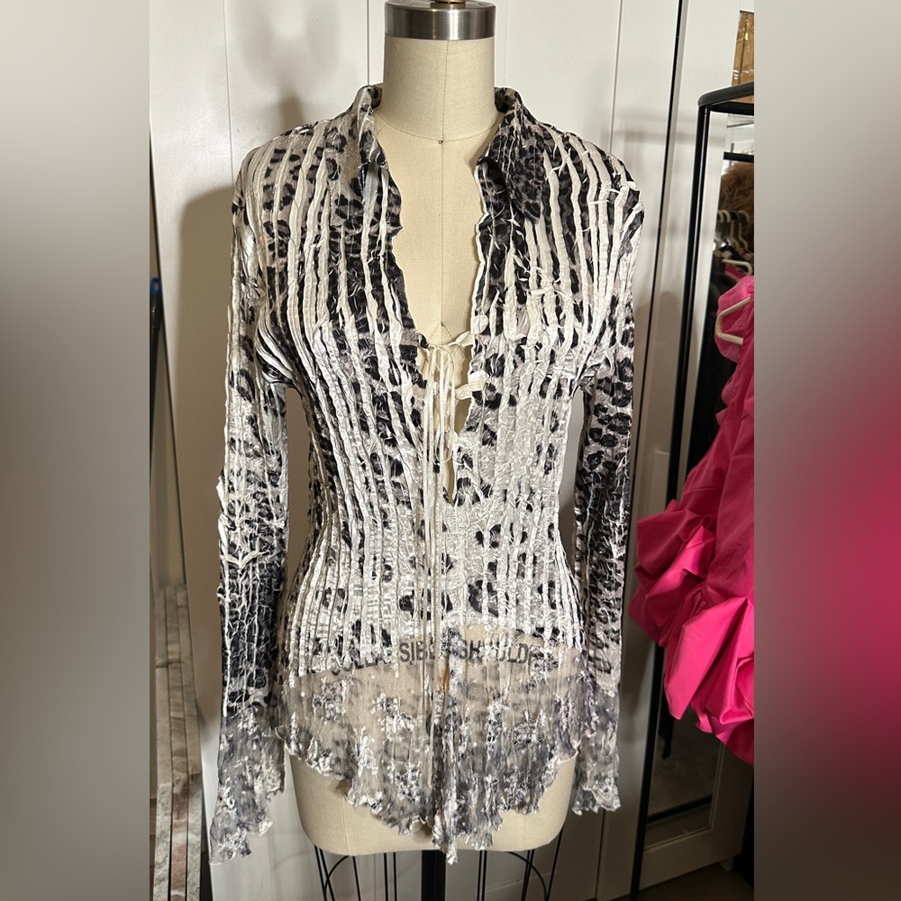 Caché Black and White Leopard Striped Blouse